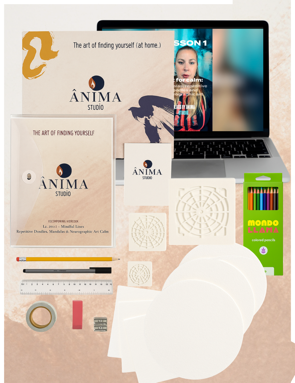 Art kit and Online Workshop : Mindful Lines Mandalas, Repetitive Doodles and Neurographic Art for Calm